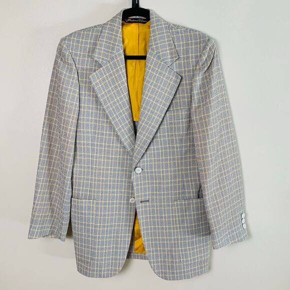 Vintage 1970s 36R Australia Men’s Leisure Blazer Jacket Blue Check Lightweight - Picture 1 of 10